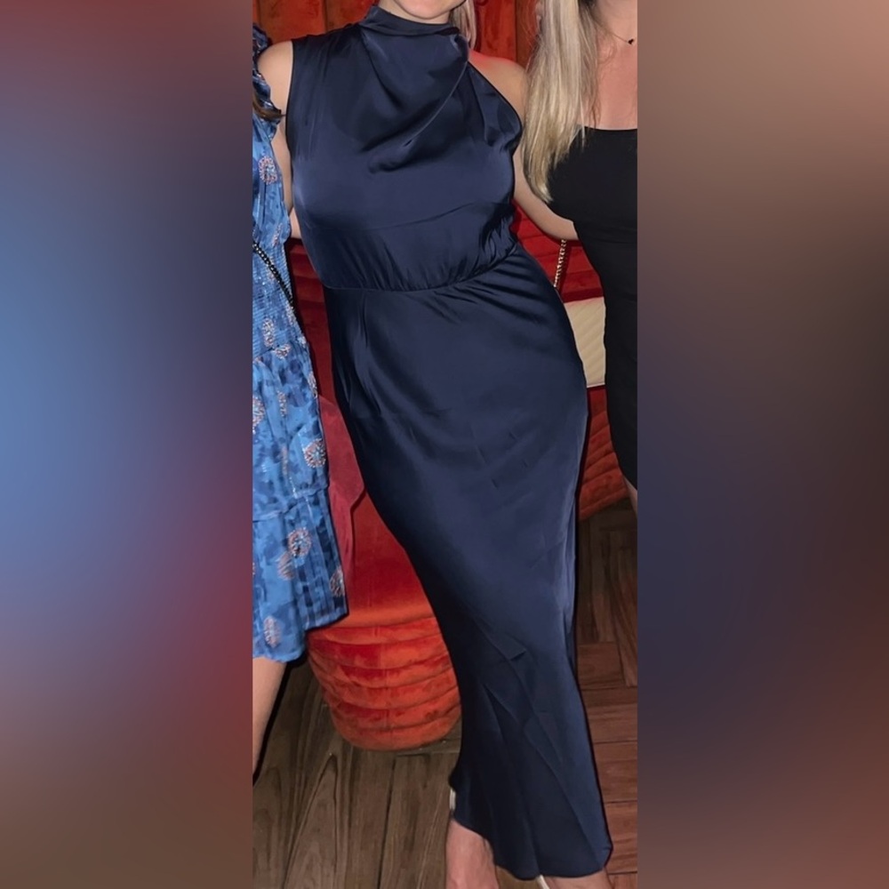 Navy Silk Midi Dress